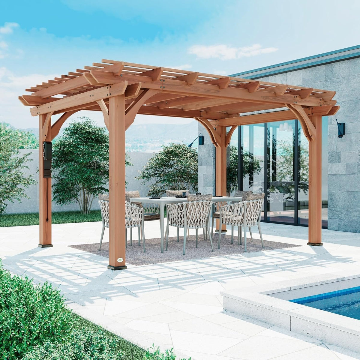 Traditional Cedar Wood Outdoor Patio Pergola Shade Structure 3m x 4.3m