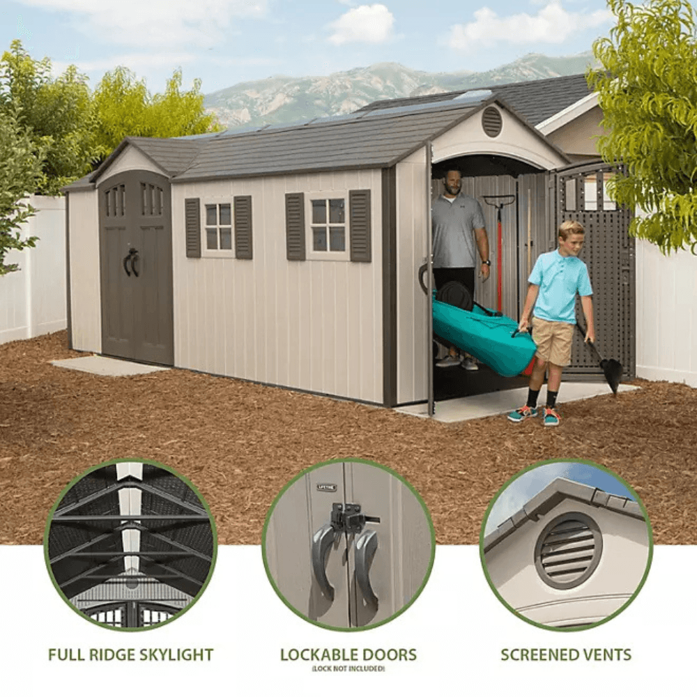 Lifetime Outdoor Storage Shed Dual Entry Tan 2.44m x 5.33m