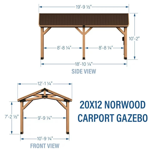 Backyard Discovery Norwood Wood Gazebo Carport 6.1m x 3.7m