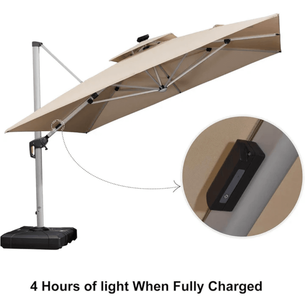 PURPLE LEAF Double Top Deluxe Solar LED Patio Umbrella