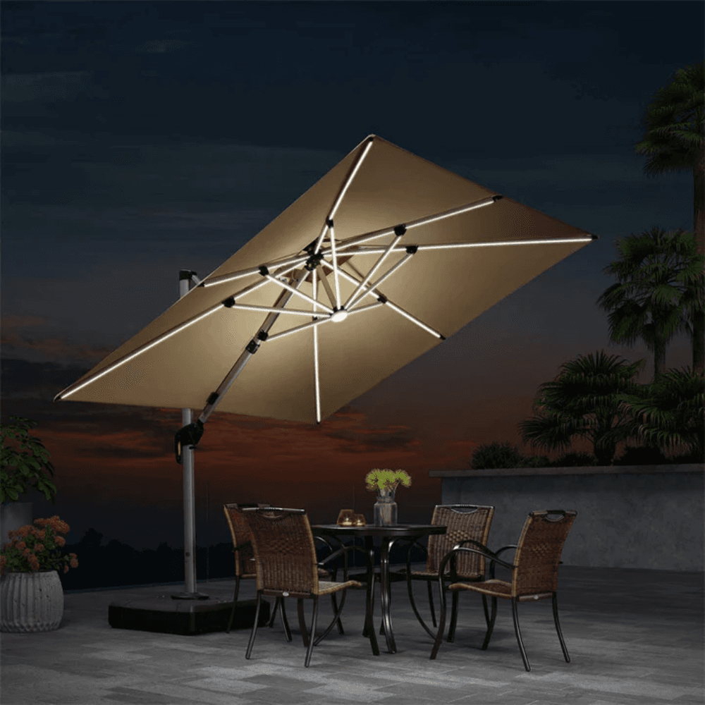 PURPLE LEAF Double Top Deluxe Solar LED Patio Umbrella