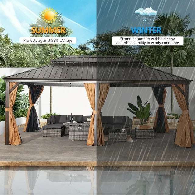 Sunmthink Hardtop Gazebo Double Roof 3.7m x 6.1m