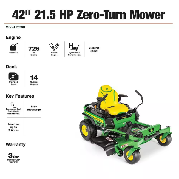 John Deere Z320R Gas Zero-Turn Riding Mower 106.7cm