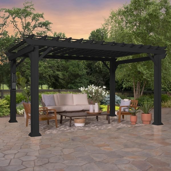 Stratford Traditional Steel Pergola Black 4.27m x 3.05m