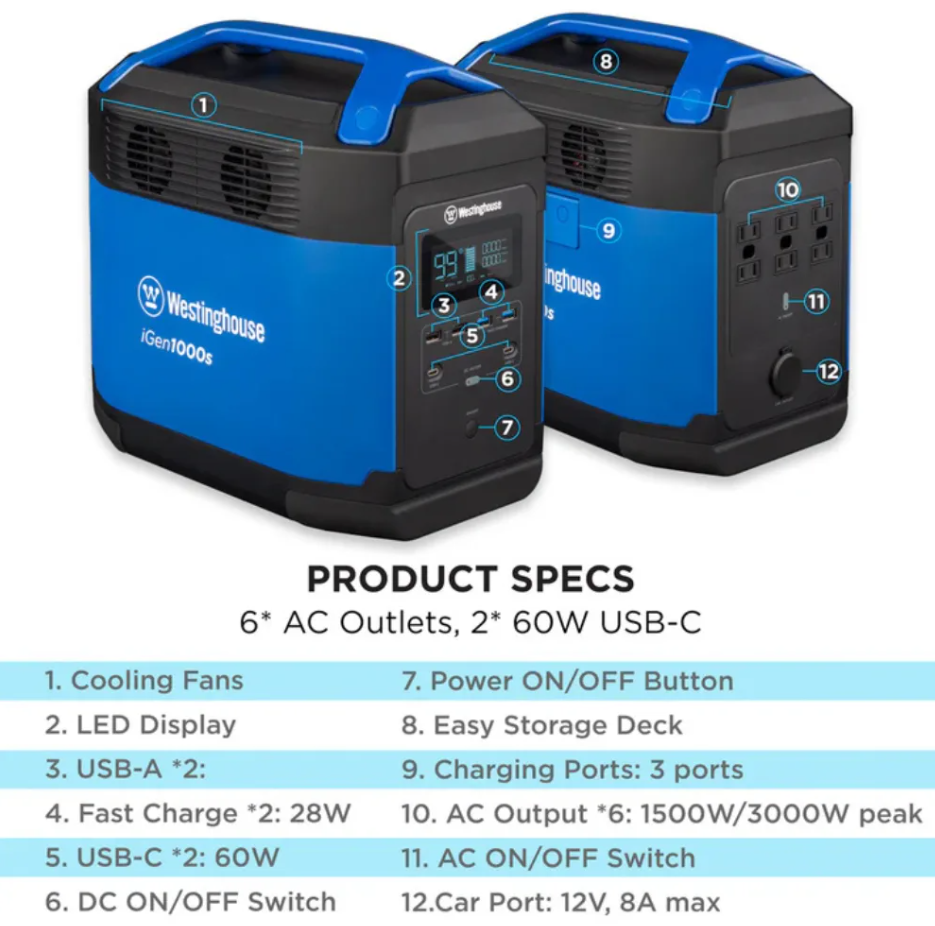 Westinghouse iGen1000S Portable Power Station 10.9kg