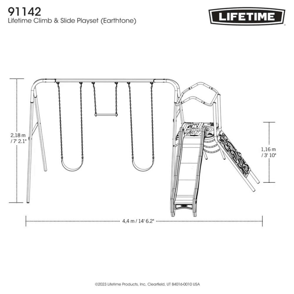Lifetime Climb & Slide Kids Playset Swing Set 2.44m Slide