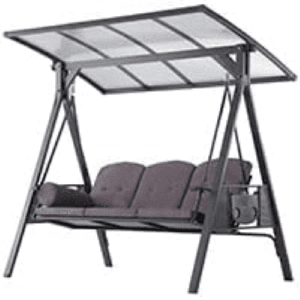 PURPLE LEAF 3-Seat Outdoor Patio Porch Swing 45.4kg Gray