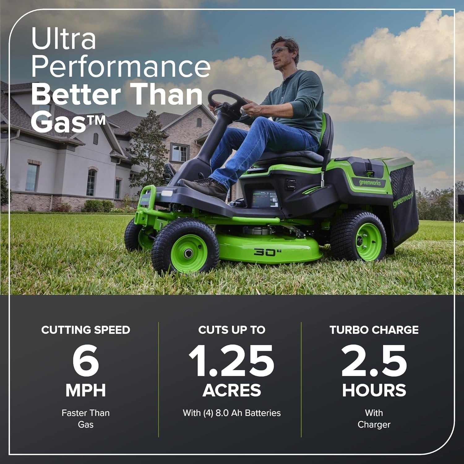 Greenworks 60V 76.2cm CrossoverT Riding Lawn Tractor