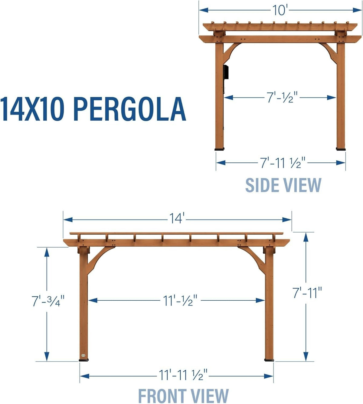 Traditional Cedar Wood Outdoor Patio Pergola Shade Structure 3m x 4.3m