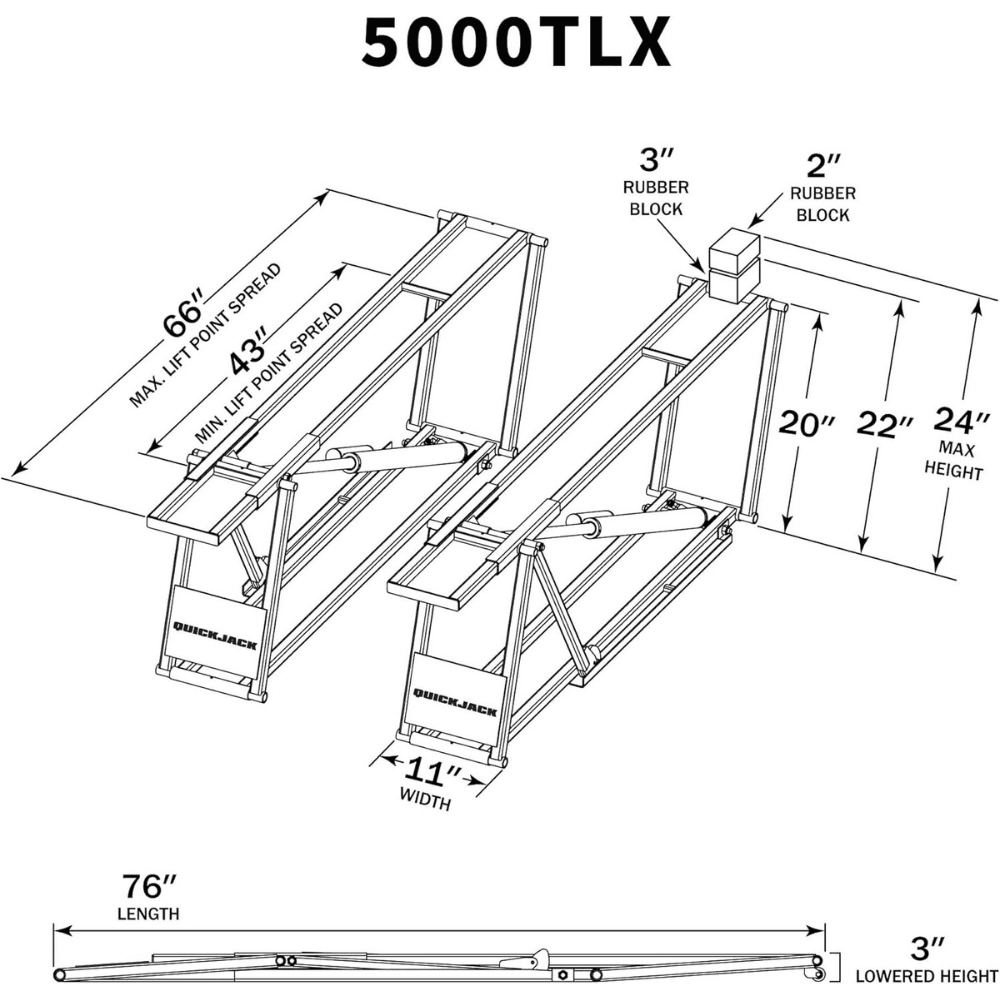 QuickJack 5000TLX Extended-Length Portable Car Lift 2268kg