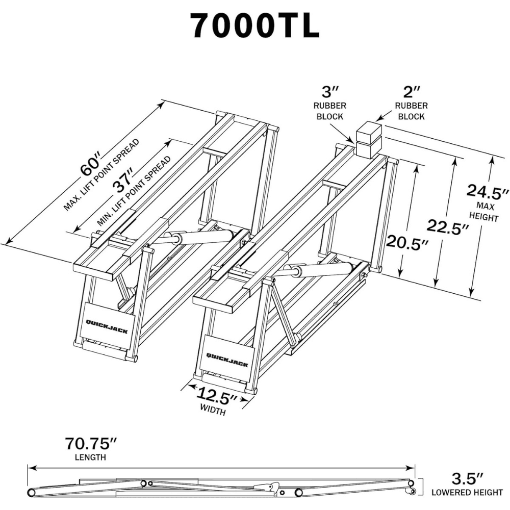 QuickJack 7000TLX Extended Portable Car Lift 3175.1kg