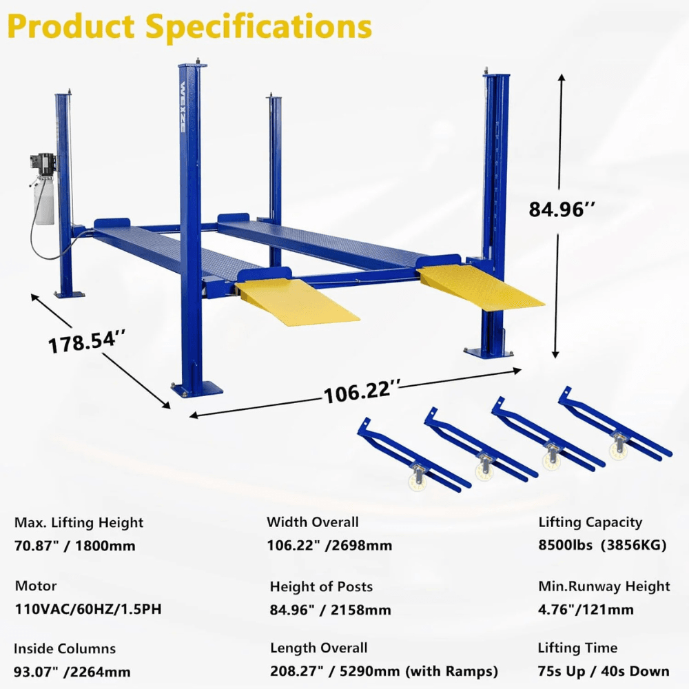 WEIZE PLA-1030 4-Post Car Lift 3855.5kg