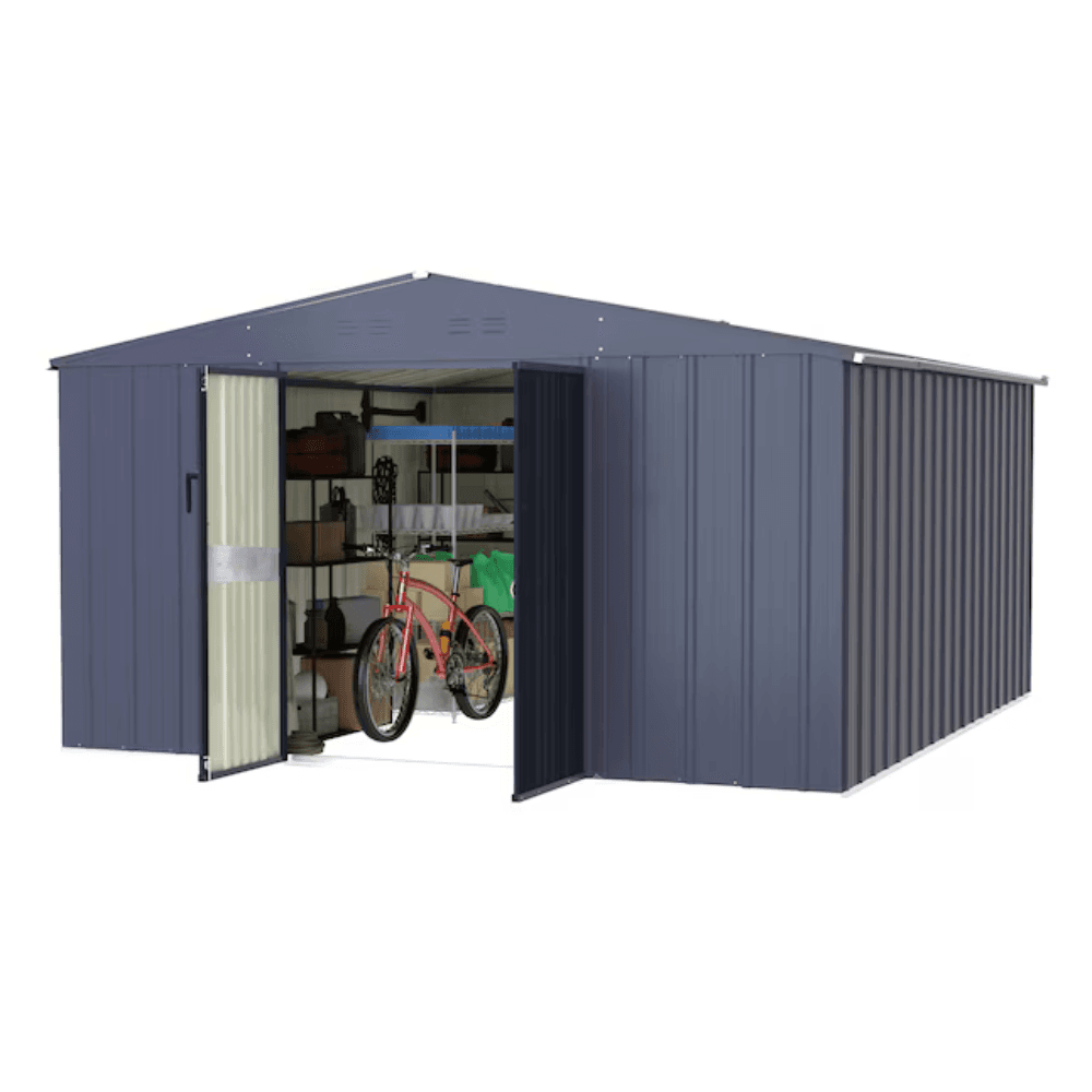 VEIKOUS 3m x 3.7m Outdoor Metal Storage Shed Gray