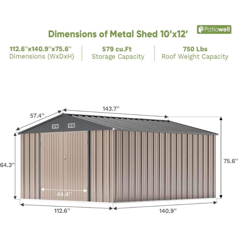 Patiowell 3m x 3.7m Metal Storage Shed 11.1 sq m