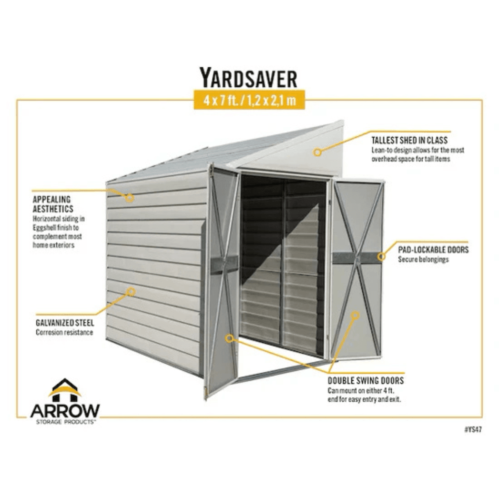 Arrow Yardsaver 1.2m x 2.1m Steel Storage Shed Eggshell