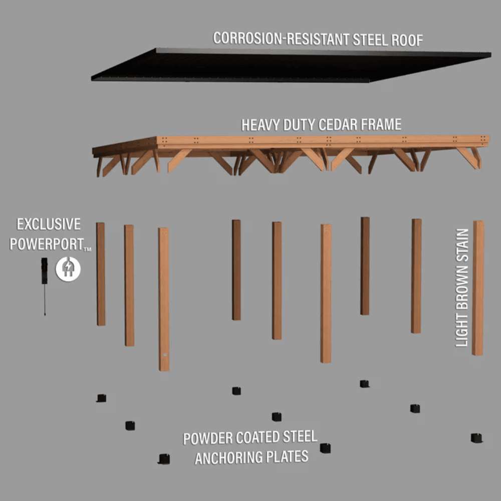 Backyard Discovery Kingsport Cedar Wood Carport 6.1m x 6.1m