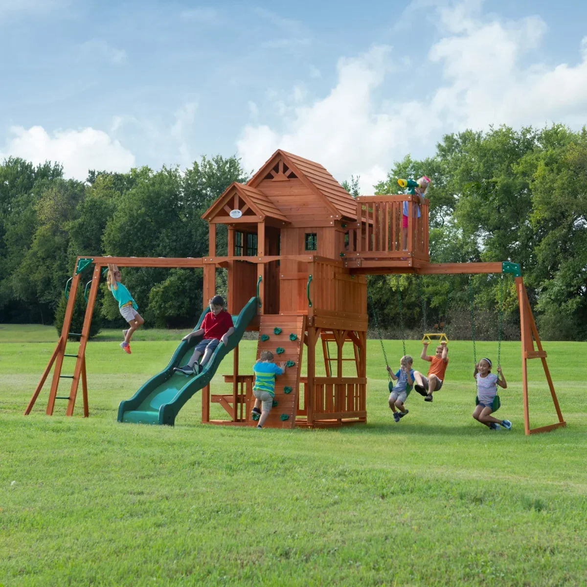 Backyard Discovery Skyfort II Wooden Swing Set 3m Slide