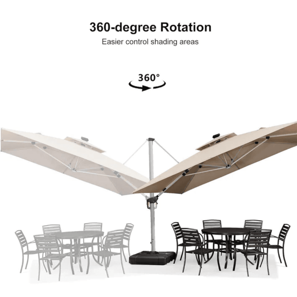 PURPLE LEAF Double Top Deluxe Solar LED Patio Umbrella