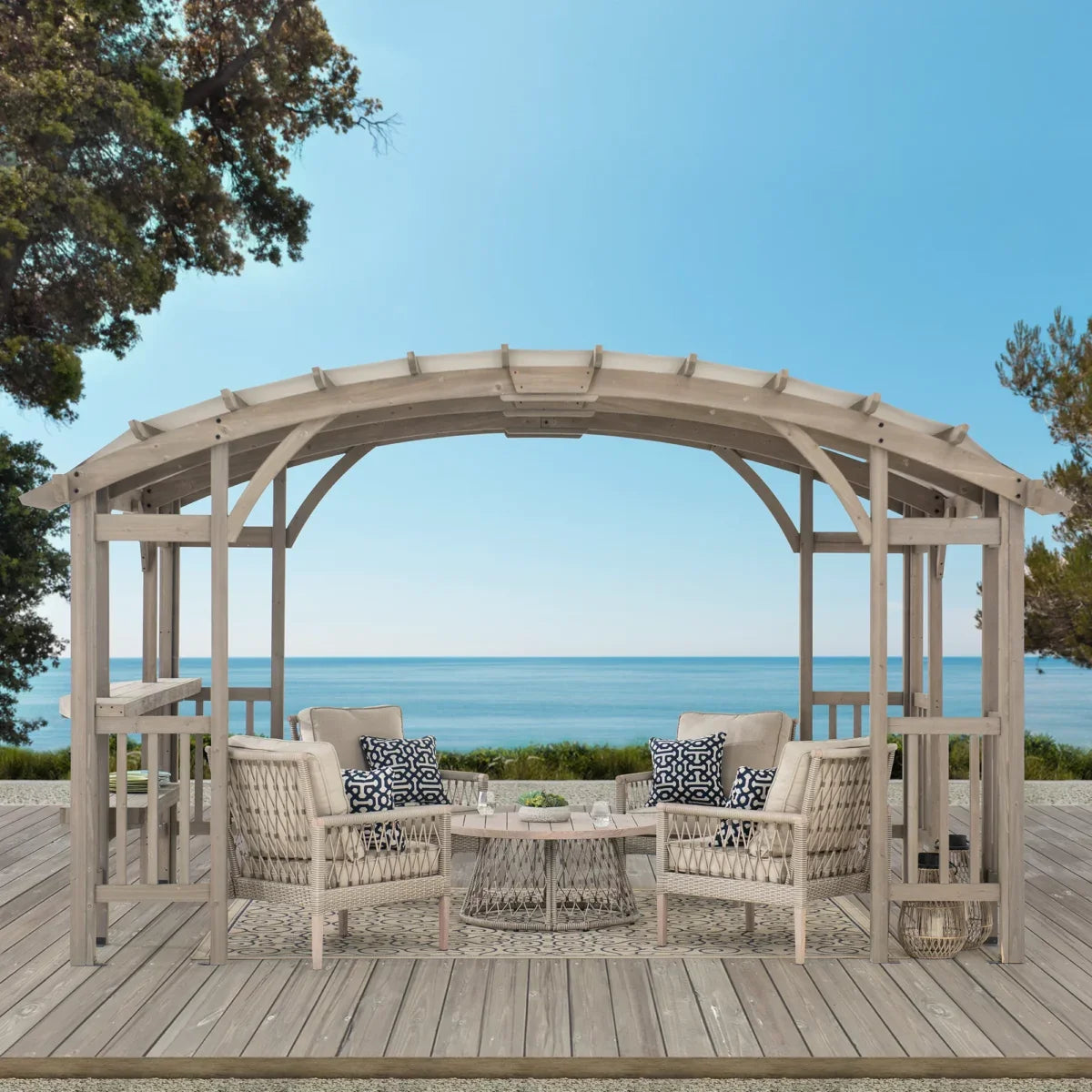 Sunjoy Bellucci 3m x 4.3m Cedar Wood Pergola Light Grey