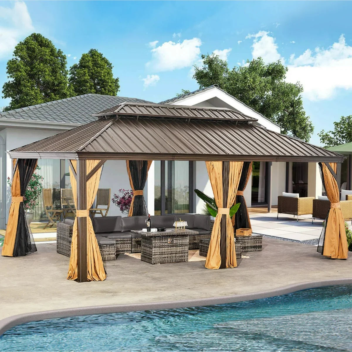 Sunmthink Hardtop Gazebo Double Roof 3.7m x 6.1m