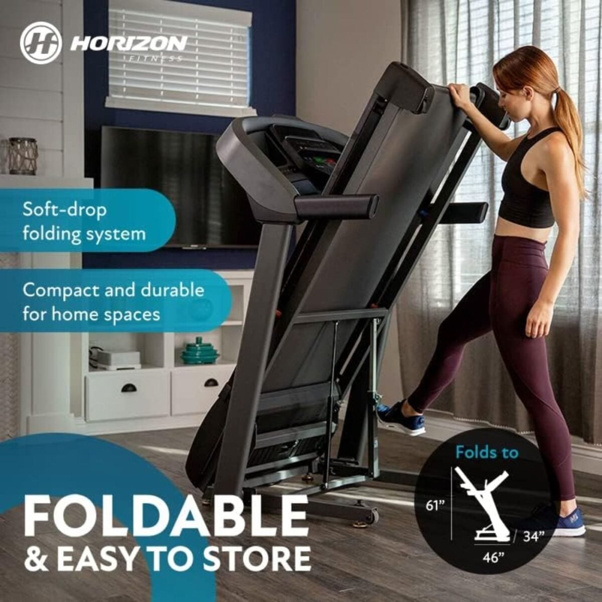 Horizon Fitness T101 Treadmill 177.8cm x 86.4cm