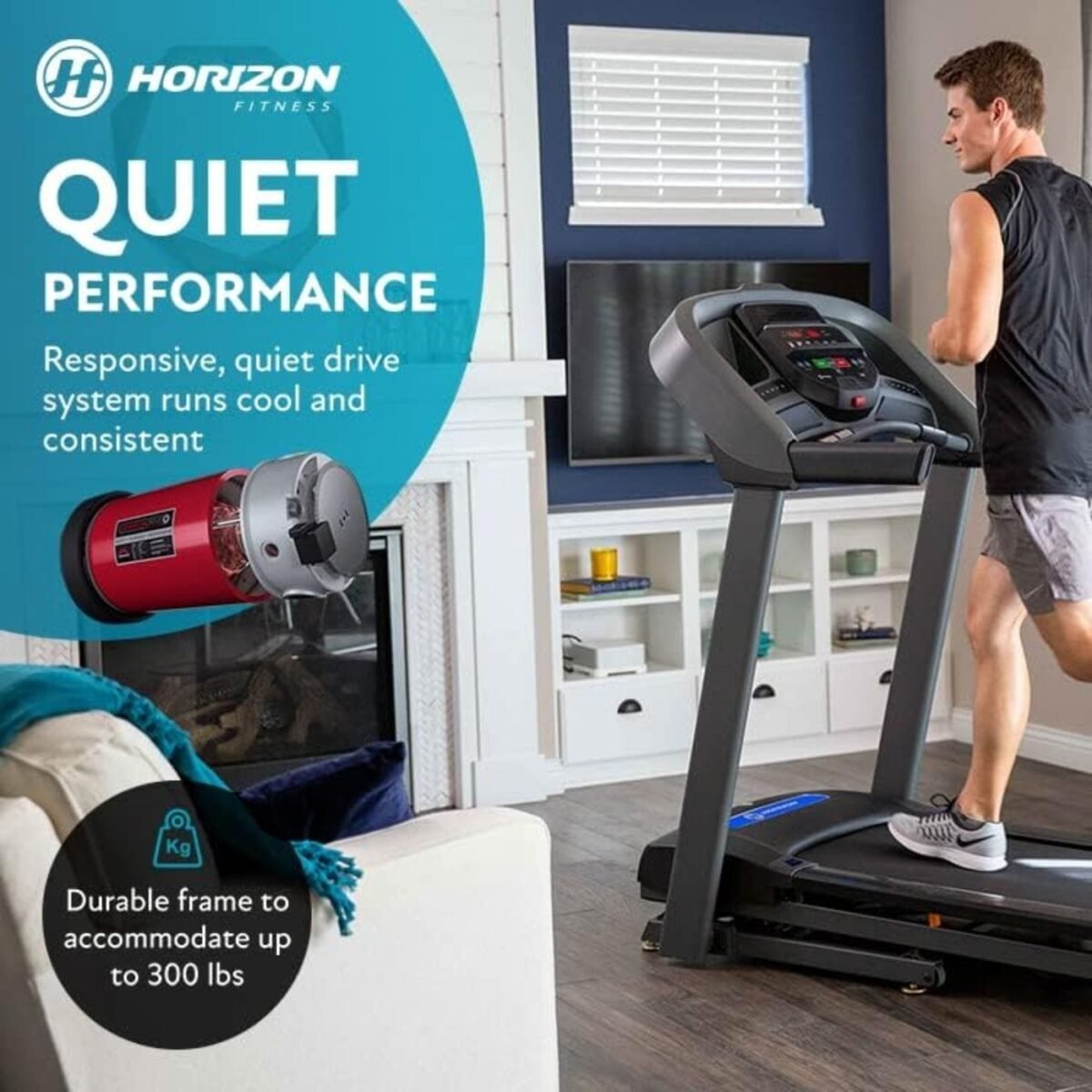 Horizon Fitness T101 Treadmill 177.8cm x 86.4cm