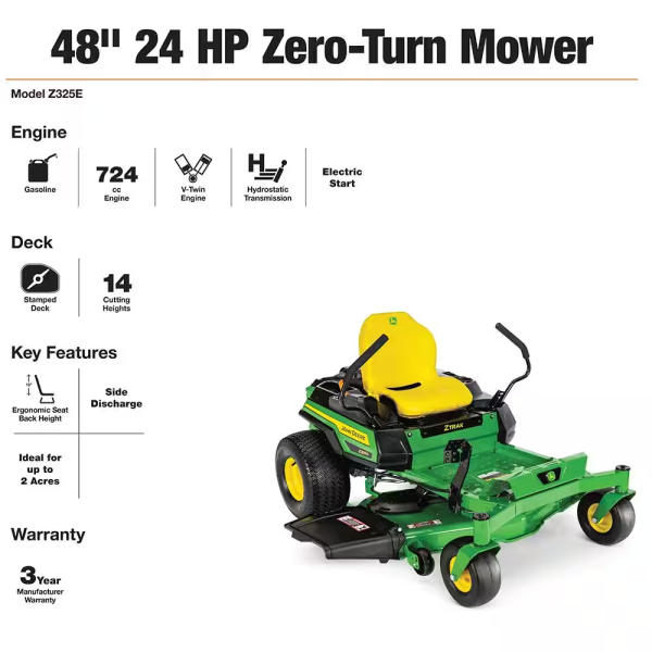 John Deere Z325E Gas Zero-Turn Riding Mower 122cm