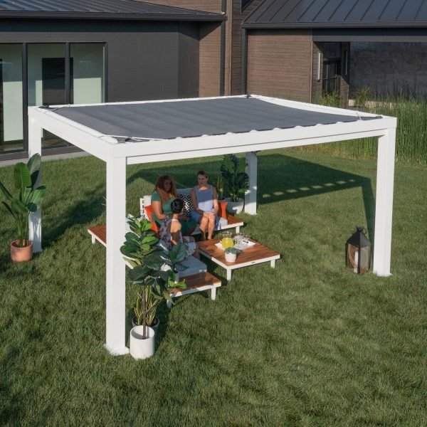 Windham Modern Steel Pergola White 4.27m x 3.05m