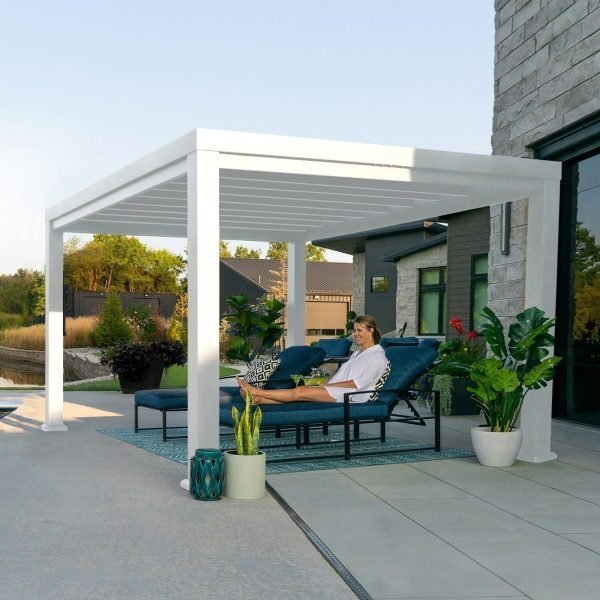 Windham Modern Steel Pergola White 4.27m x 3.05m
