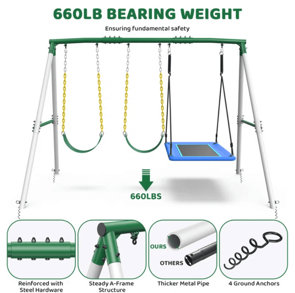 Heavy Duty Steel Swing Set Playset 3m x 2m x 2.2m
