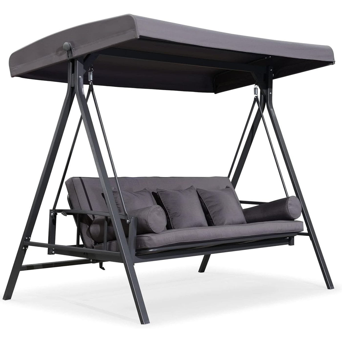 PURPLE LEAF 3-Seat Outdoor Patio Porch Swing 45.4kg Gray