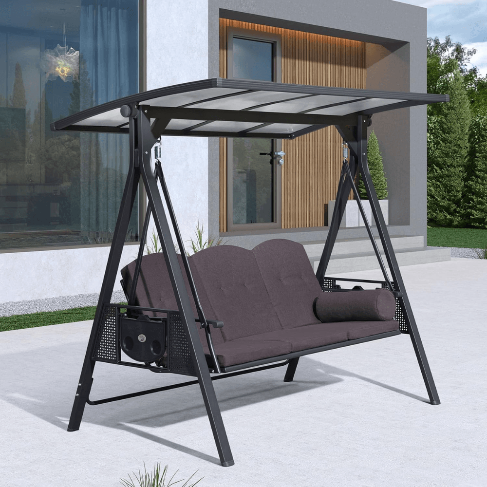 PURPLE LEAF 3-Seat Outdoor Patio Porch Swing 45.4kg Gray