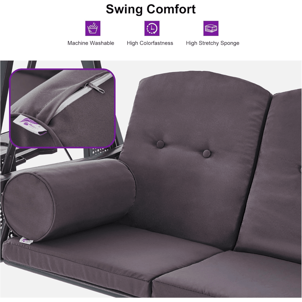 PURPLE LEAF 3-Seat Outdoor Patio Porch Swing 45.4kg Gray