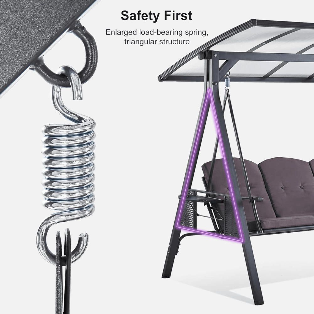 PURPLE LEAF 3-Seat Outdoor Patio Porch Swing 45.4kg Gray