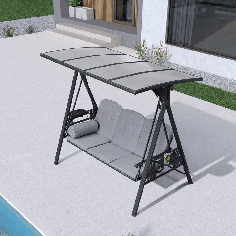 PURPLE LEAF 3-Seat Outdoor Patio Porch Swing 45.4kg Gray